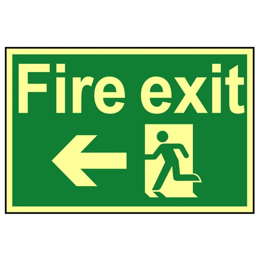 Scan Fire Exit Running Man Arrow Left - Photoluminescent 300 x 200mm - 1583