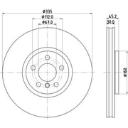DON 2 x Internally Vented Front Brake Discs PCD20351