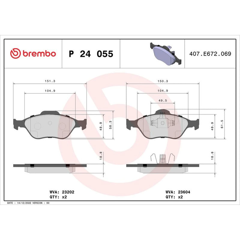 Brembo 4 x Front Brake Pad Set P24055