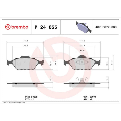 Brembo 4 x Front Brake Pad Set P24055