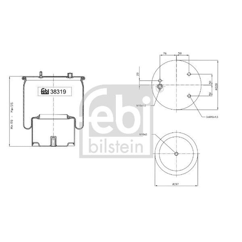 Febi Air Suspension Bellow 190mm Rear Right 38319