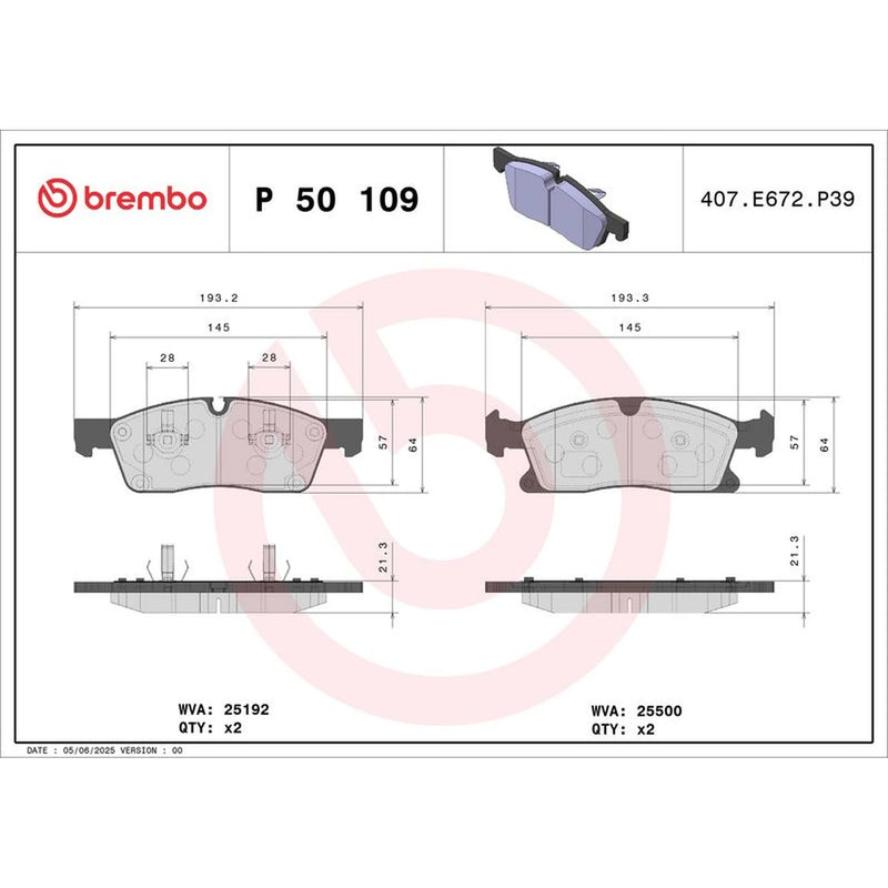 Brembo 4 x Front Brake Pad Set P50109