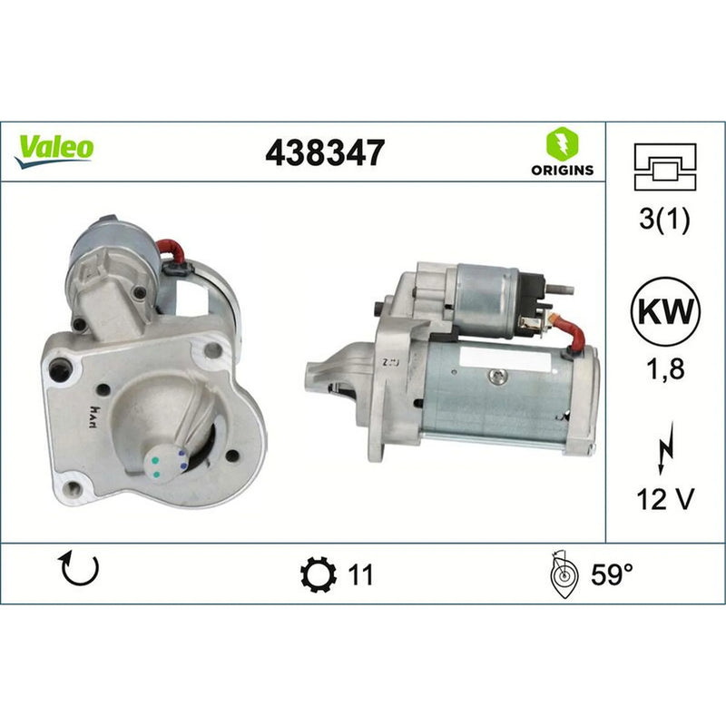 Valeo Starter Motor 12V 1.8kW 11 Teeth 438347