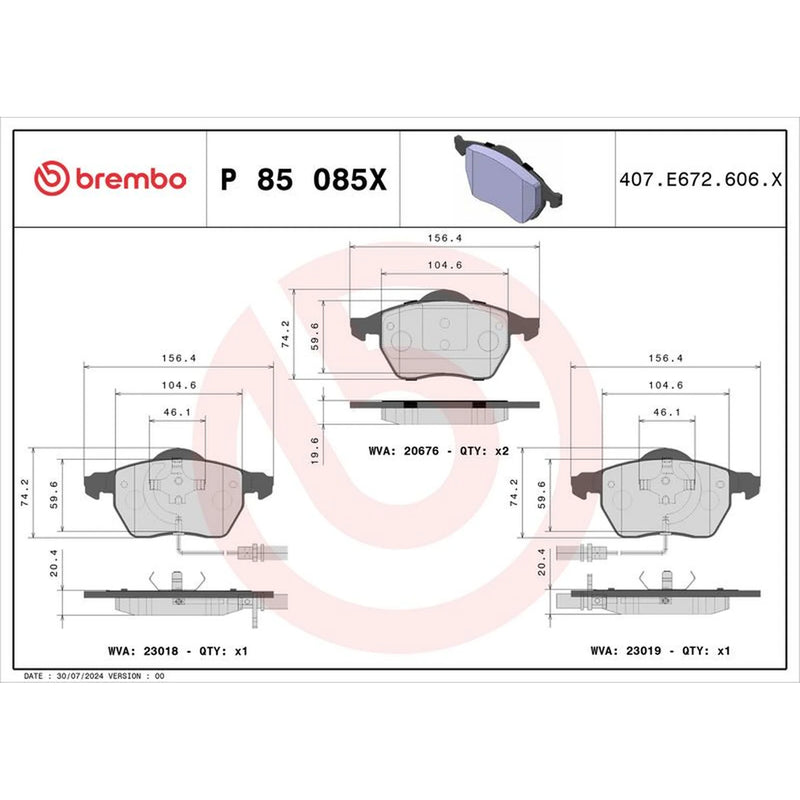 Brembo 4 x Front Brake Pad Set P85085X
