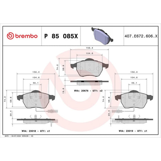 Brembo 4 x Front Brake Pad Set P85085X