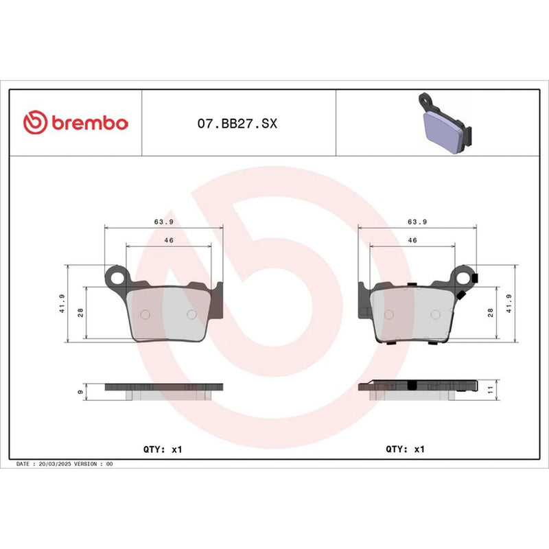 Brembo 2 x Rear Brake Pad Set 07BB27SX
