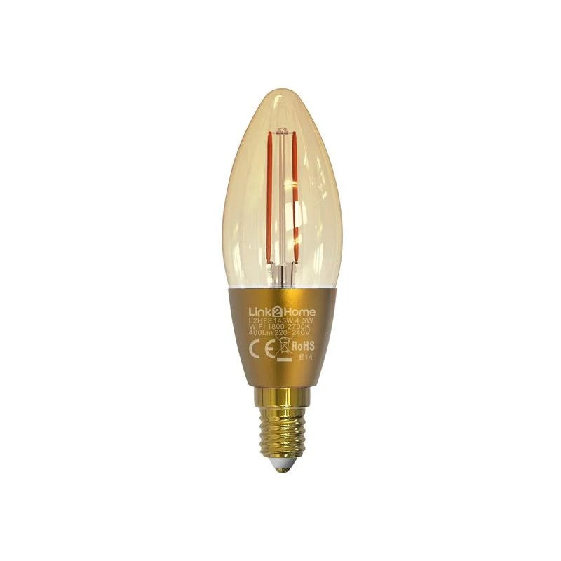 Link2Home Wi-Fi LED SES (E14) Candle Filament Dimmable Bulb, White 400 lm 4.5W