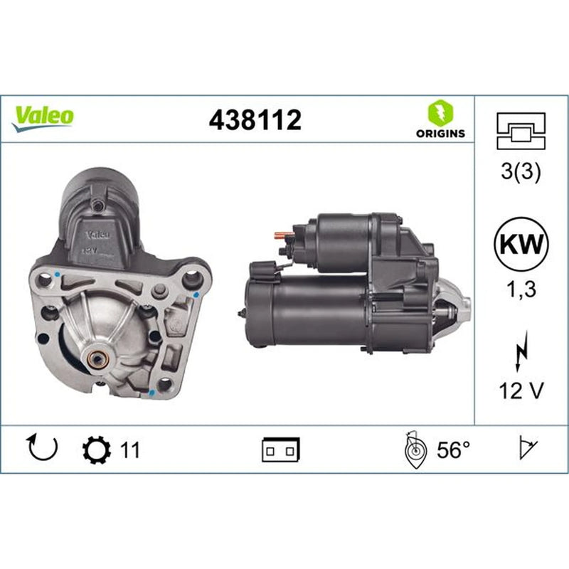 Valeo Starter Motor 12V 1.3kW 11 Teeth 438112