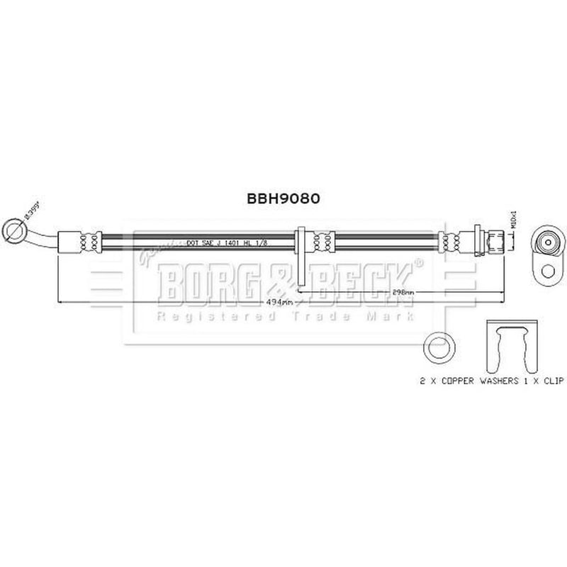 Borg & Beck Brake Hydraulic Hose Line Front Right BBH9080