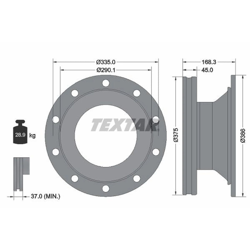 Textar 2 x Internally Vented Brake Discs 93308800