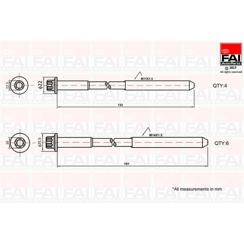 FAI Cylinder Head Bolt Set M14/M11 B1625
