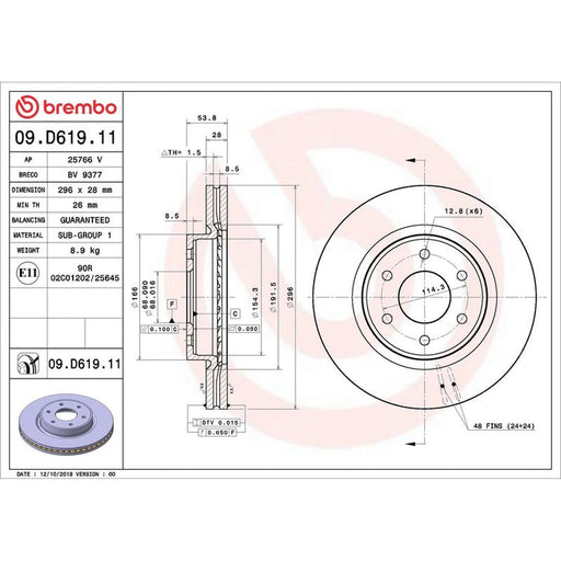 Brembo 2 x Front Brake Discs 09.D619.11