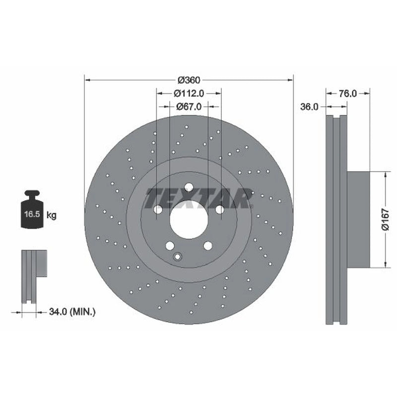 Textar 2 x Perforated Front Brake Discs 92124200