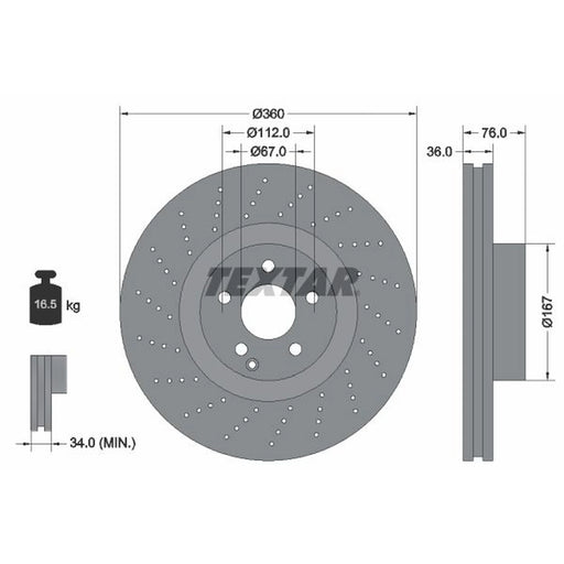 Textar 2 x Perforated Front Brake Discs 92124200