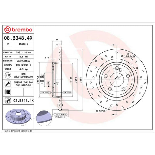 Brembo Xtra 2 x Perforated Rear Brake Discs 08.B348.4X