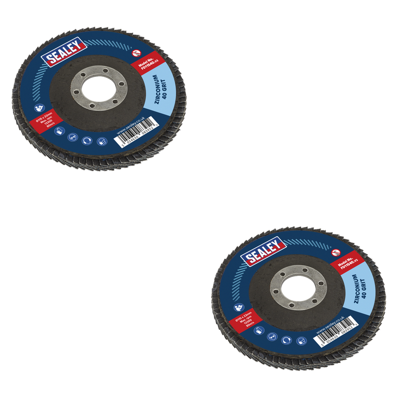 Sealey Flap Disc 115mm Zirconium 40 Grit Ø22mm Bore