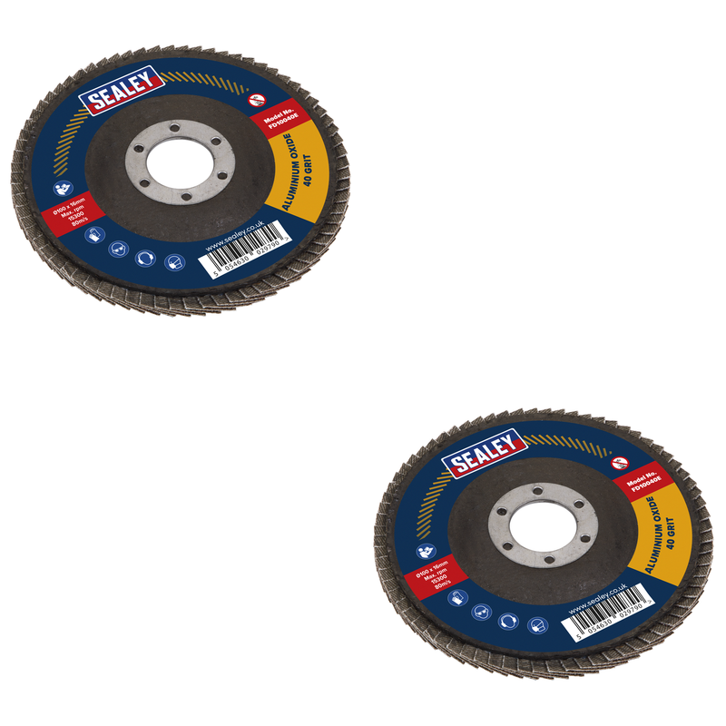 Sealey 100mm Aluminium Oxide Flap Disc 40Grit 16mm Bore - FD10040E Trade Quality