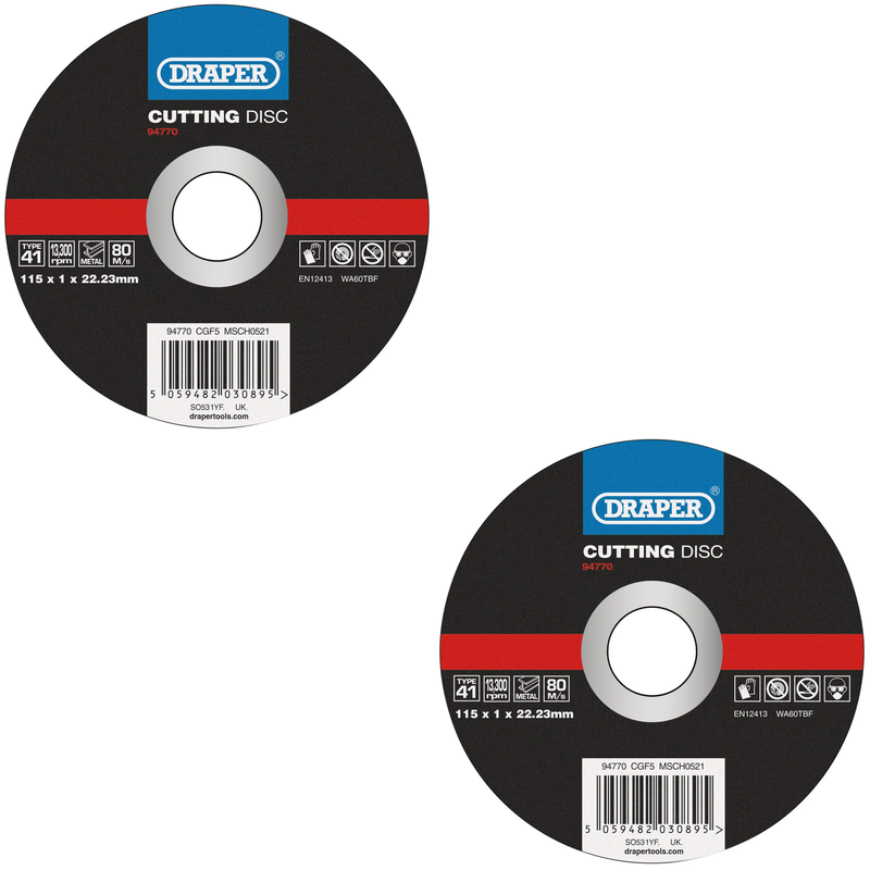 Draper Metal Cutting Disc, 115mm, 1mm Thickness, 22.23mm Bore