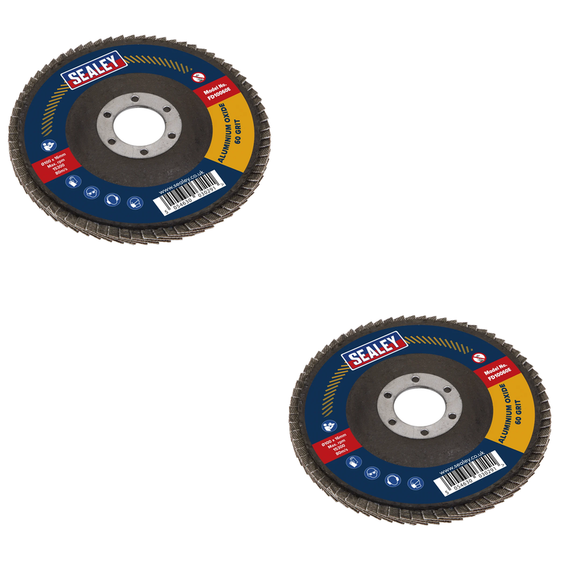 Sealey 100mm Aluminium Oxide Flap Disc 60Grit 16mm Bore - FD10060E Trade Quality