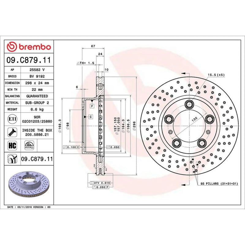 Brembo 2 x Perforated/Vented Front Brake Discs 09.C879.11