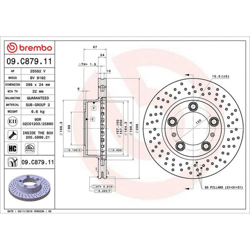 Brembo 2 x Perforated/Vented Front Brake Discs 09.C879.11
