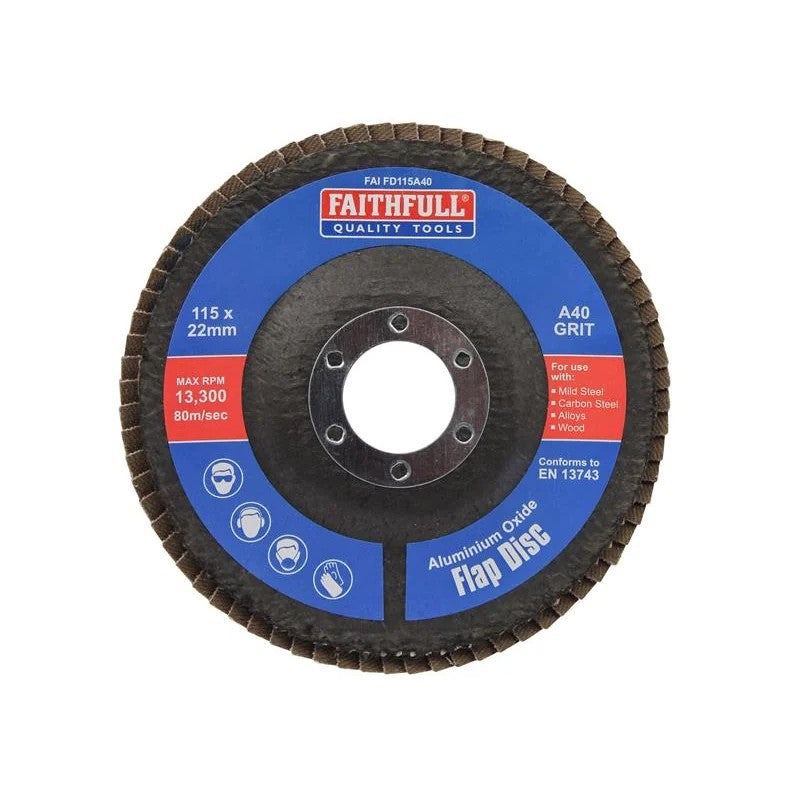 Faithfull Aluminium Oxide Flap Disc 115 x 22mm 40 Grit - FAIFD115A40