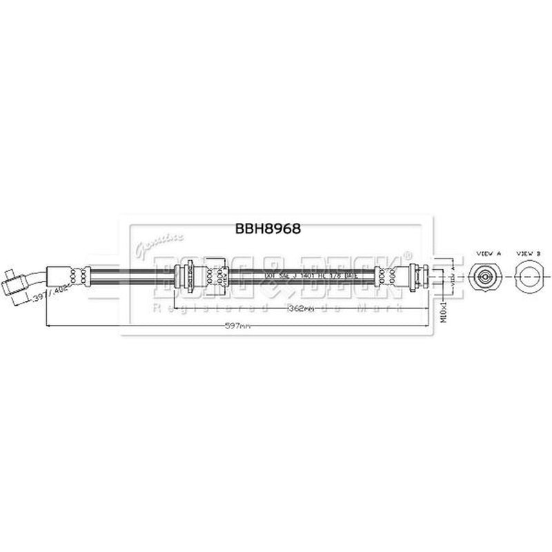 Borg & Beck Brake Hydraulic Hose Line Front Left BBH8968