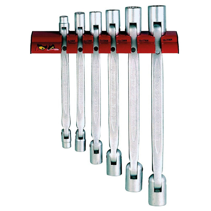 Teng Tools Double Flex Wrench Set 6 Pieces Wall Rack