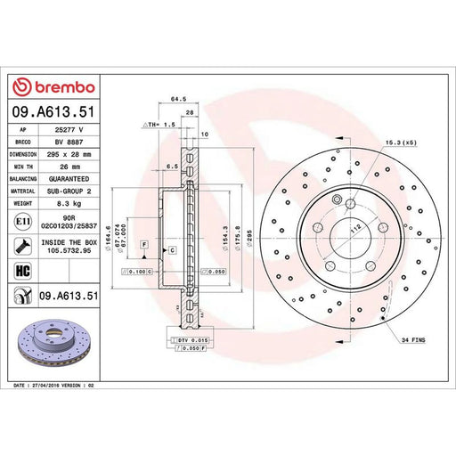 Brembo 2 x Perforated/Vented Front Brake Discs 09.A613.51