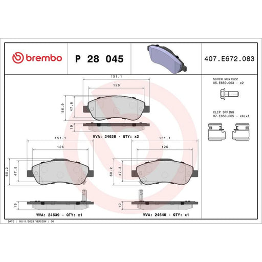 Brembo 4 x Front Brake Pad Set P28045