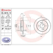Brembo 2 x Solid Rear Brake Discs 08.A916.10