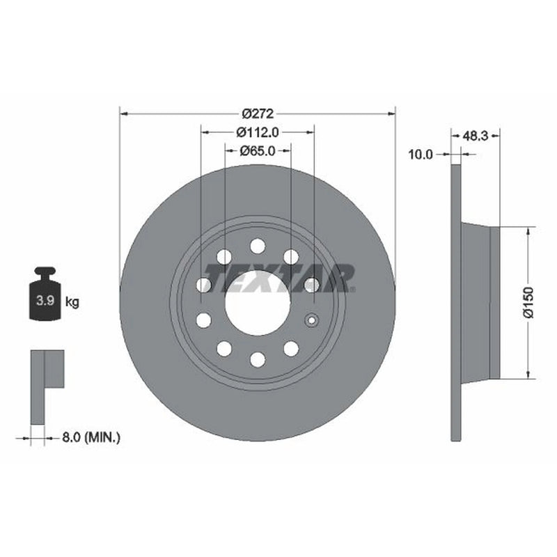 Textar 2 x Solid Rear Brake Discs 92224903