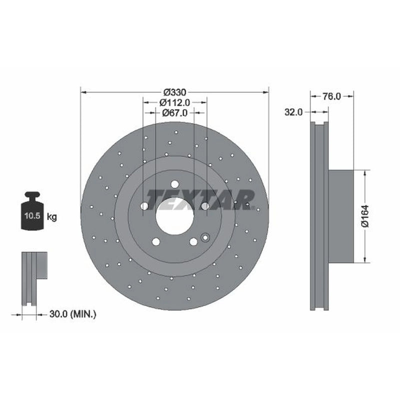 Textar 2 x Perforated Front Brake Discs 92099205