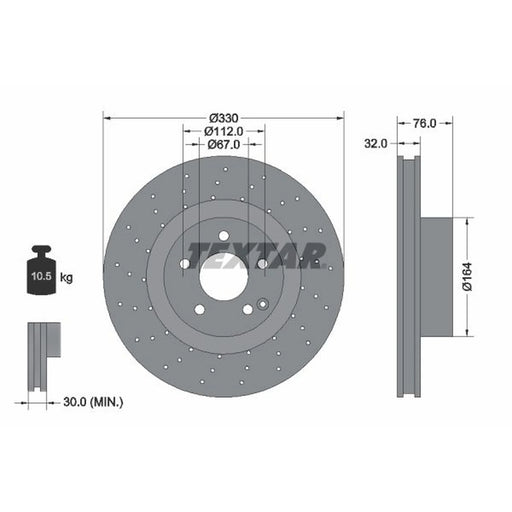 Textar 2 x Perforated Front Brake Discs 92099205