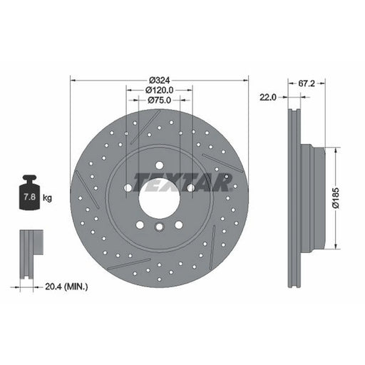 Textar 2 x Drilled Dimples Rear Brake Discs 92231203