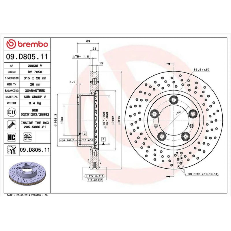 Brembo 2 x Perforated/Vented Front Brake Discs 09.D805.11