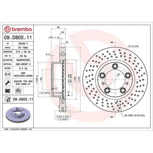 Brembo 2 x Perforated/Vented Front Brake Discs 09.D805.11