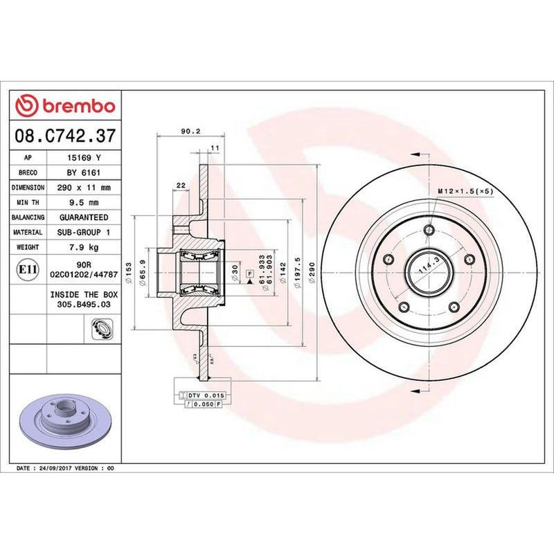 Brembo 2 x Solid Rear Brake Discs 08.C742.37