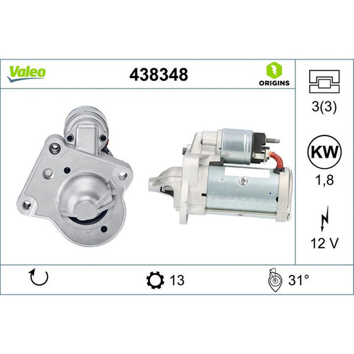 Valeo Starter Motor 12V 1.8kW 13 Teeth 438348