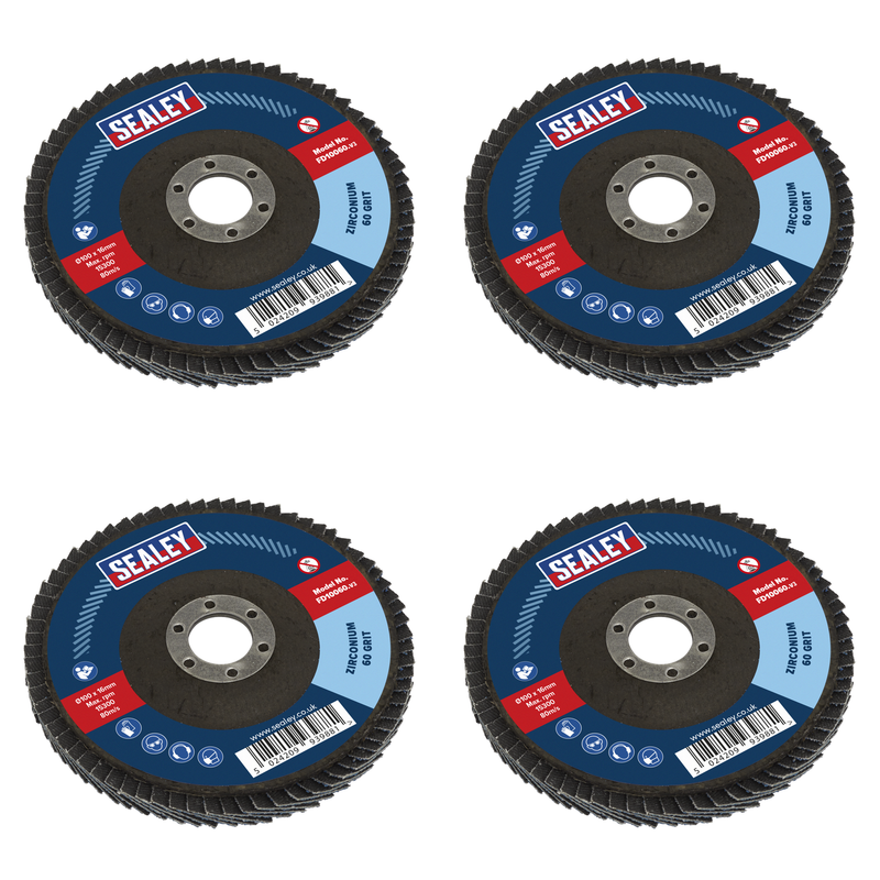Sealey 100mm Zirconium Flap Disc 60Grit 16mm Bore - FD10060 Trade Quality