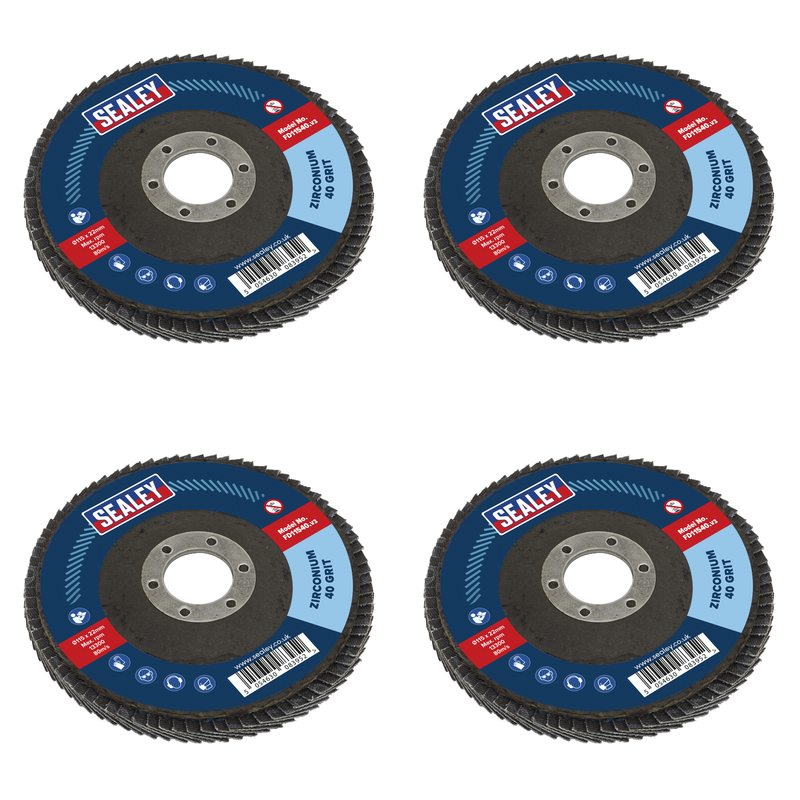 Sealey Flap Disc 115mm Zirconium 40 Grit Ø22mm Bore
