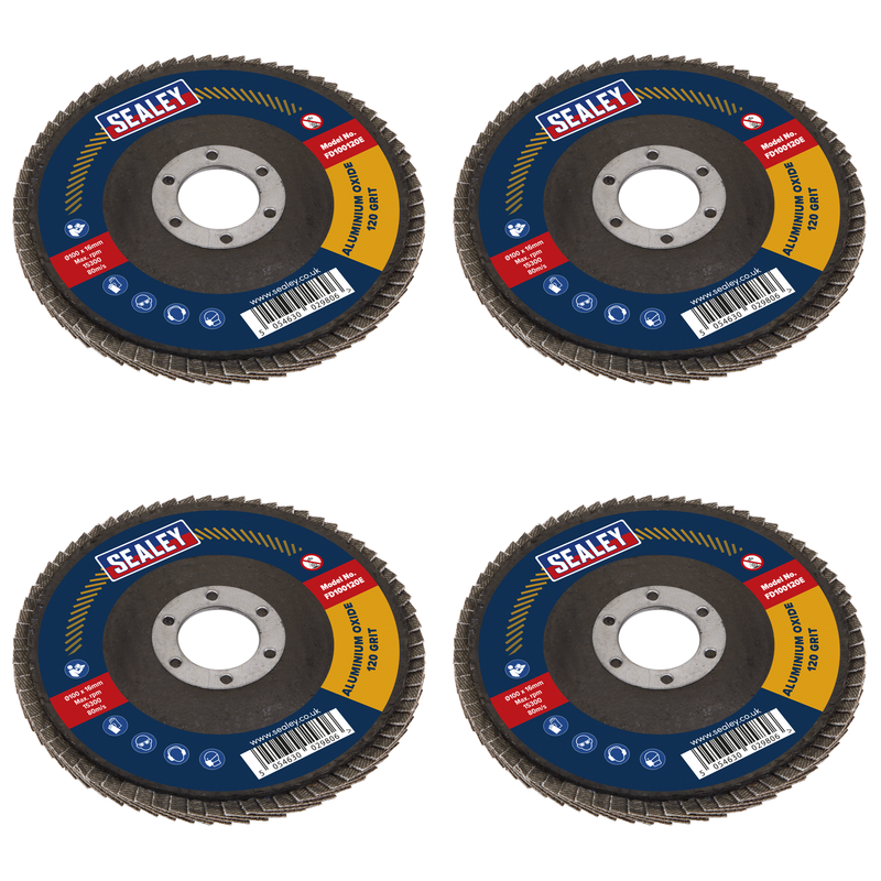 Sealey 100mm Aluminium Oxide Flap Disc 120Grit 16mm Bore - FD100120E UK Stock