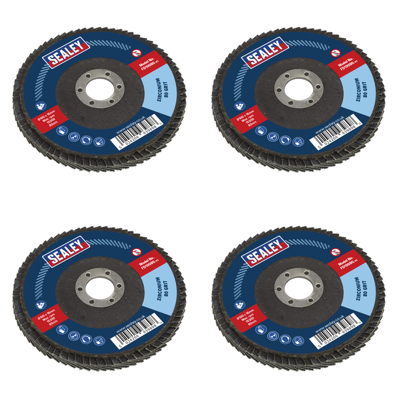 Sealey 100mm Zirconium Flap Disc 80Grit 16mm Bore - FD10080 Trade Quality