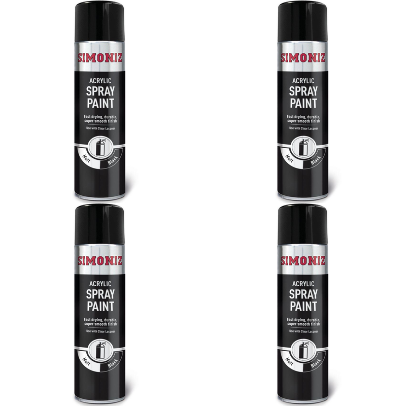 Simoniz Large Matt Black Acrylic Aerosol Spray Paint 500ml