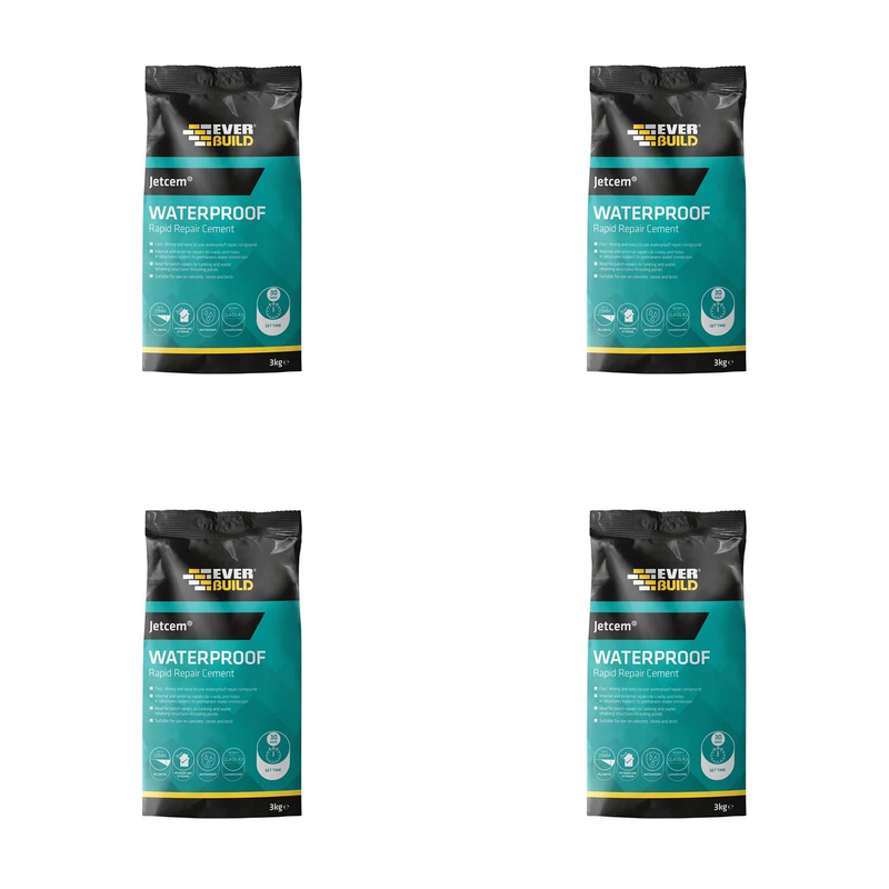 Everbuild Sika 4pc Jetcem Waterproofing Rapid Set Cement (Single 3kg Pack) kit