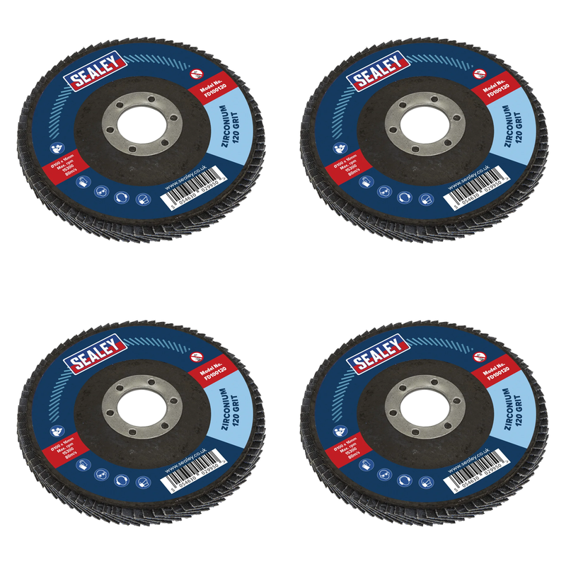 Sealey 100mm Zirconium Flap Disc 120Grit 16mm Bore - FD100120 Trade Quality