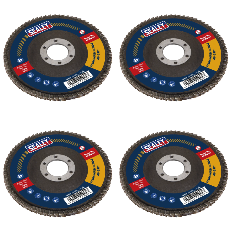 Sealey Flap Disc 115mm 40 Grit Ø22mm Bore