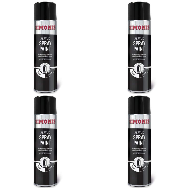 Simoniz Large Gloss Black Acrylic Spray Paint 500ml SIMP15D