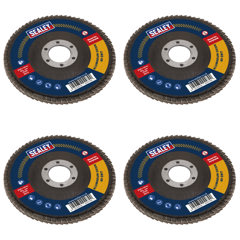 Sealey 100mm Aluminium Oxide Flap Disc 40Grit 16mm Bore - FD10040E Trade Quality