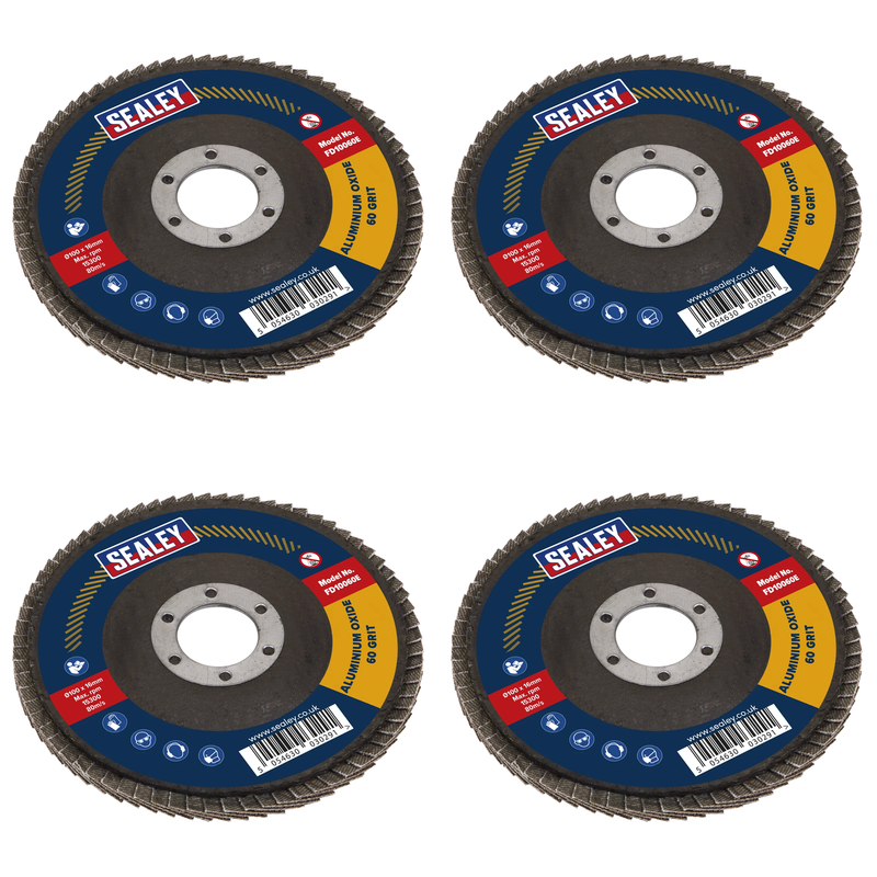Sealey 100mm Aluminium Oxide Flap Disc 60Grit 16mm Bore - FD10060E Trade Quality